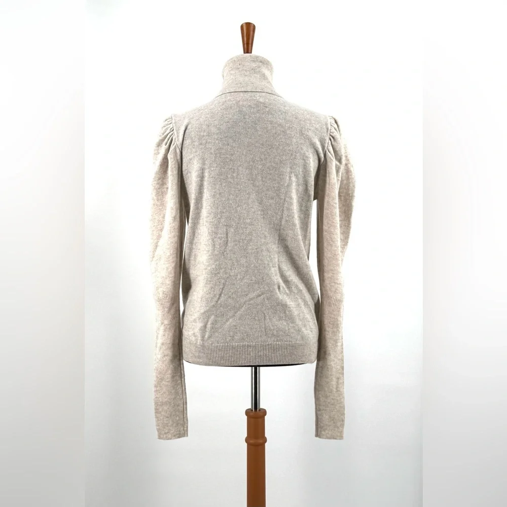 Aqua Cream Oatmeal Cashmere Puff Sleeve Turtleneck Sweater Size L - Picture 10 of 10